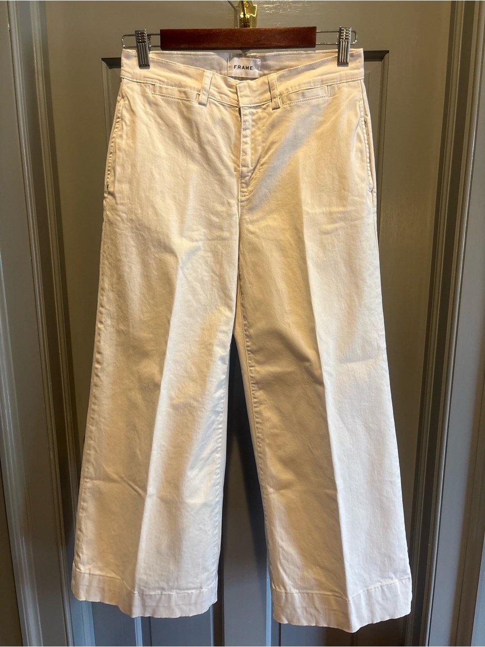 Frame Denim Cream High-Rise Wide Leg Trousers